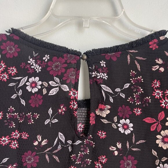 W5 Multicolor Floral Peplum Fringed Short Sleeve Top Blouse Women's - Picture 3 of 8